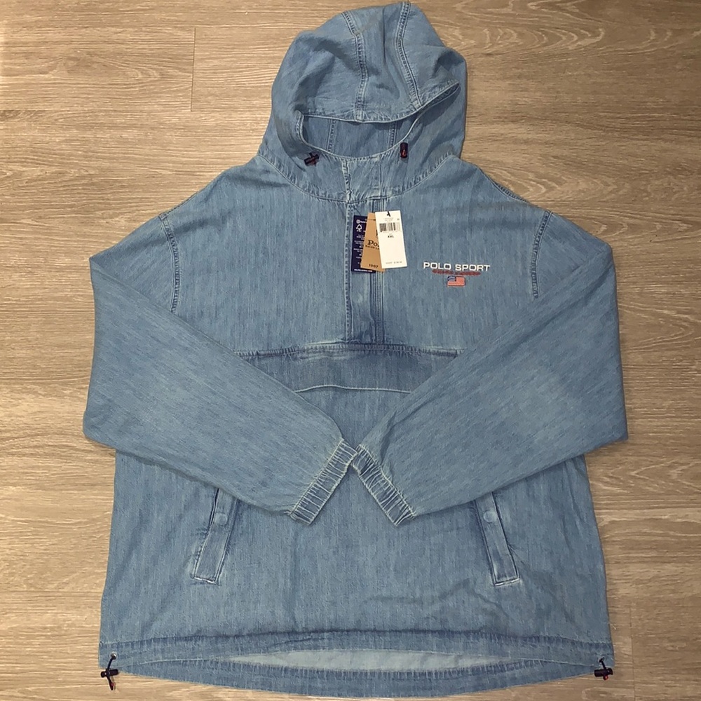 🔹Polo Sport 🇺🇸Ralph Lauren Denim Chambray Pullover Hooded Jacket
